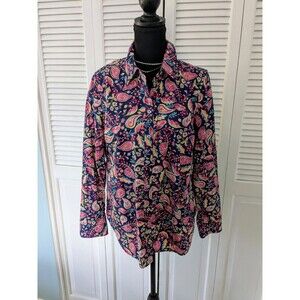 Talbots Shirt Women's M Multicolor Paisley Leaves Lightweight Cotton Button Up